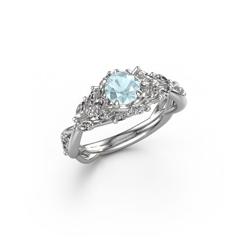 Bague de fiançailles Samantha RND 585 or blanc aigue-marine 5 mm