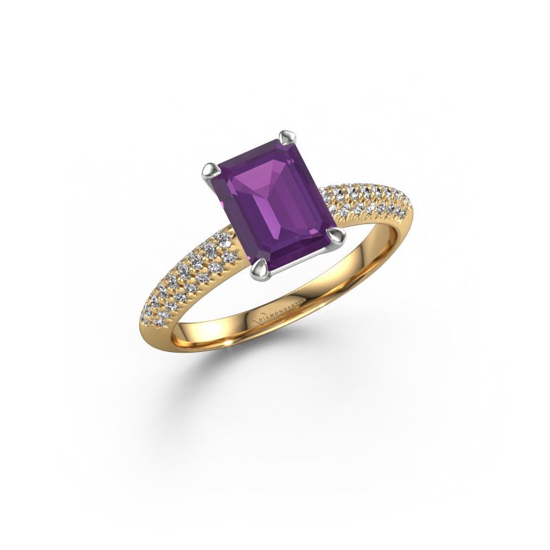 Verlovingsring Morane EME 585 goud amethist 8x6 mm