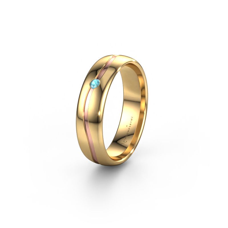 Trouwring WH0905L35X 585 goud blauw topaas ±5x1.7 mm