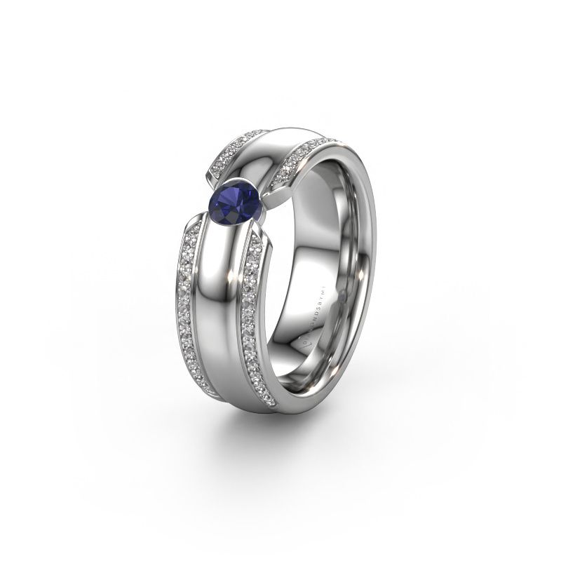 Trouwring WHR0575L 585 witgoud saffier ±7x2 mm