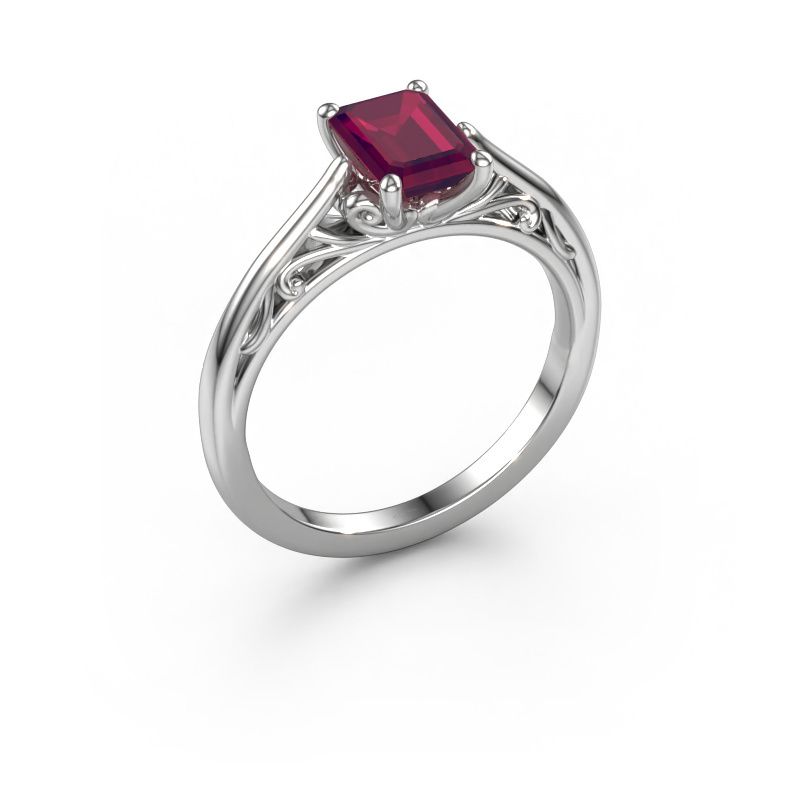 Bague de fiançailles Shannon eme 585 or blanc rhodolite 7x5 mm