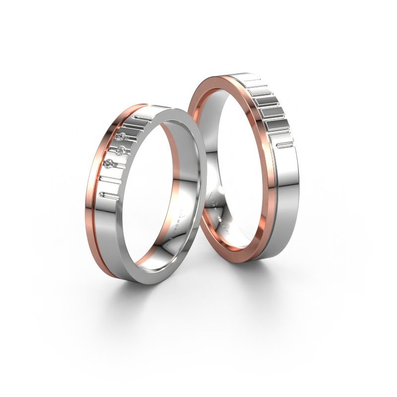 Trauringe set WH0332LM14XP ±4x1.5 mm 14 Karat Weißgold Diamant 0.008 crt