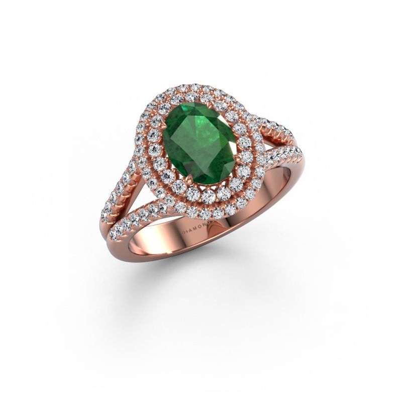 Verlobungsring Elvie OVL 585 Roségold Smaragd 8x6 mm