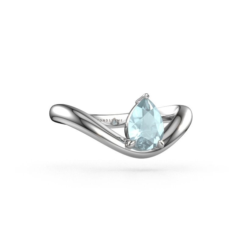 Verlovingsring Femke PER 950 platina aquamarijn 7x5 mm