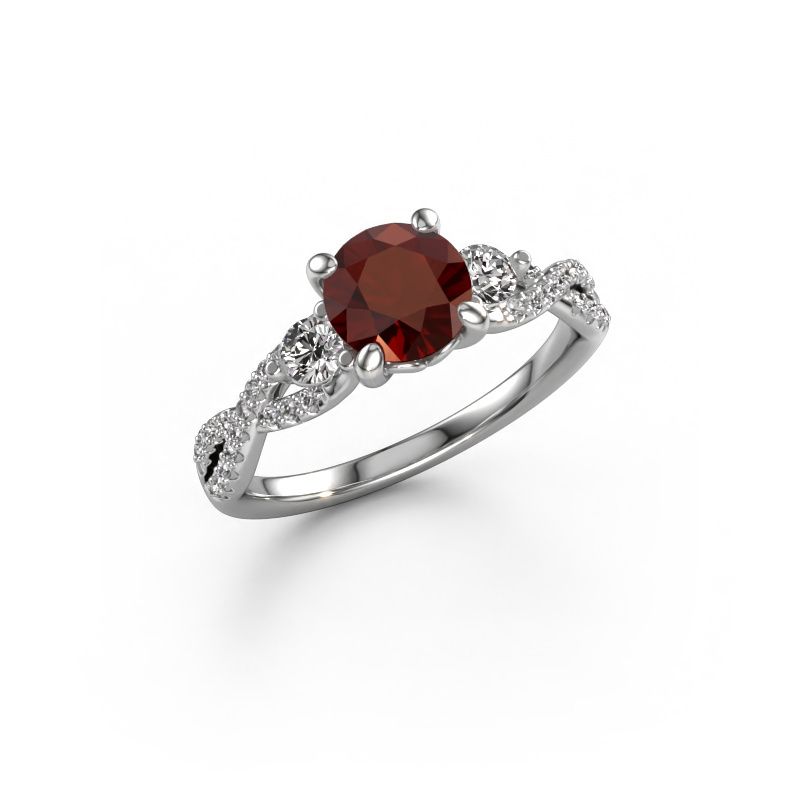 Engagement ring Marilou RND 585 white gold garnet 6.5 mm
