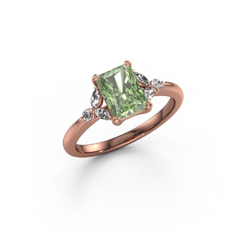 Engagement ring Megan RAD 585 rose gold green lab grown diamond 7.5x5.5 mm