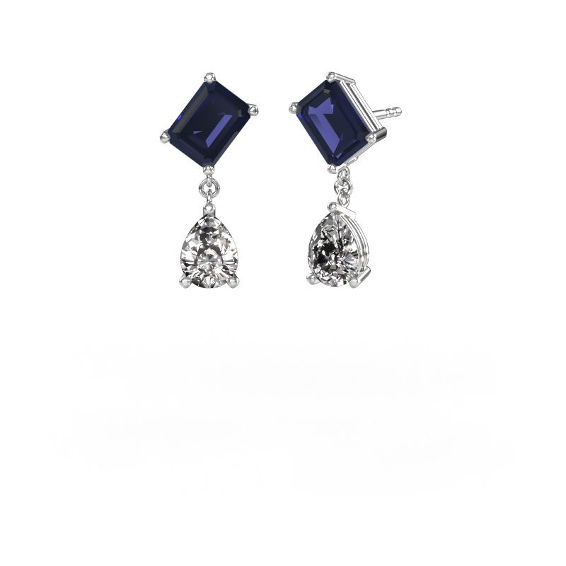 Oorbellen Toi et Moi EME PER 585 witgoud saffier 8x6 mm