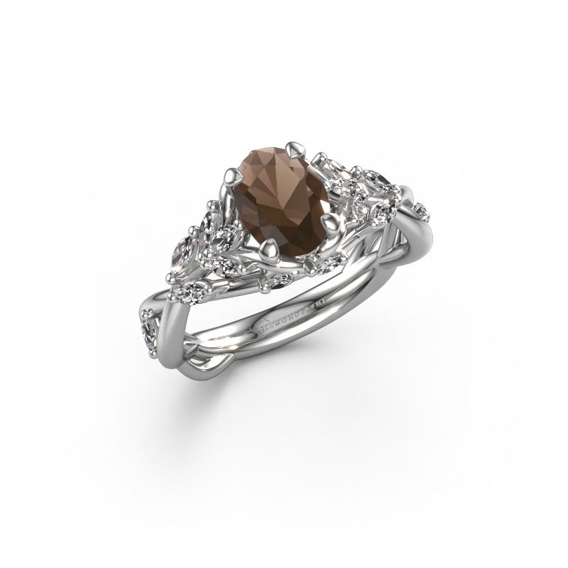 Engagement ring Samantha OVL 585 white gold smokey quartz 7,5x5,5 mm