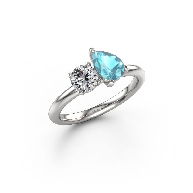 Engagement ring Toi et Moi PER-RND 950 platinum blue topaz 7x5 mm