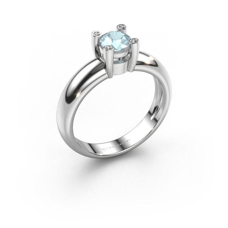 Bague Fleur 585 or blanc aigue-marine 4.7 mm