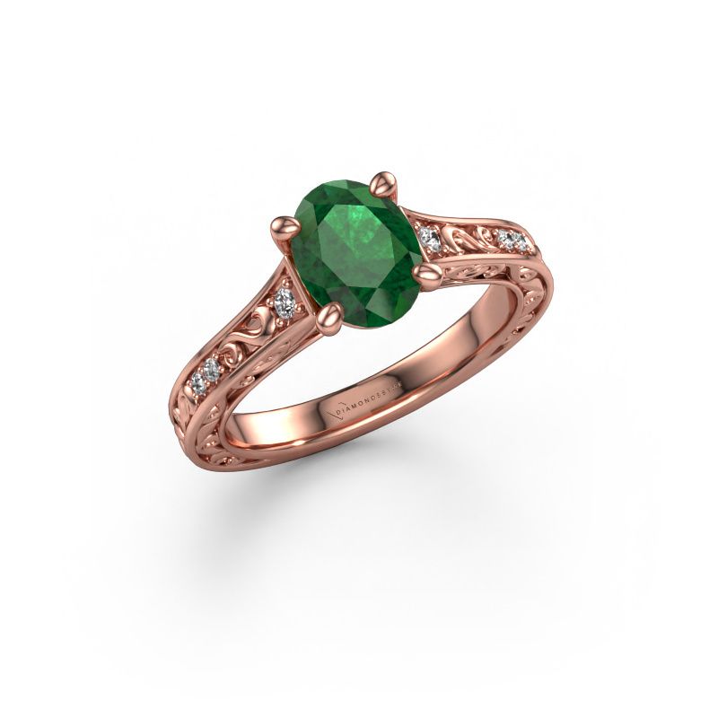 Verlovingsring Mallory OVL 585 rosé goud smaragd 8x6 mm