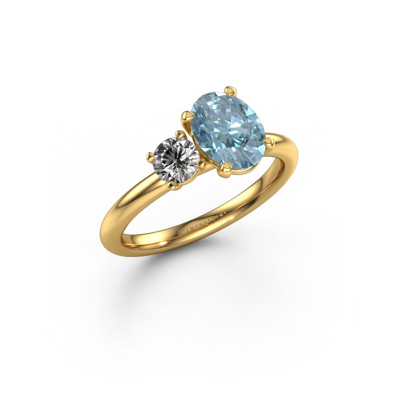 Engagement ring Toi et Moi OVL-RND 585 gold blue lab grown diamond 8x6 mm