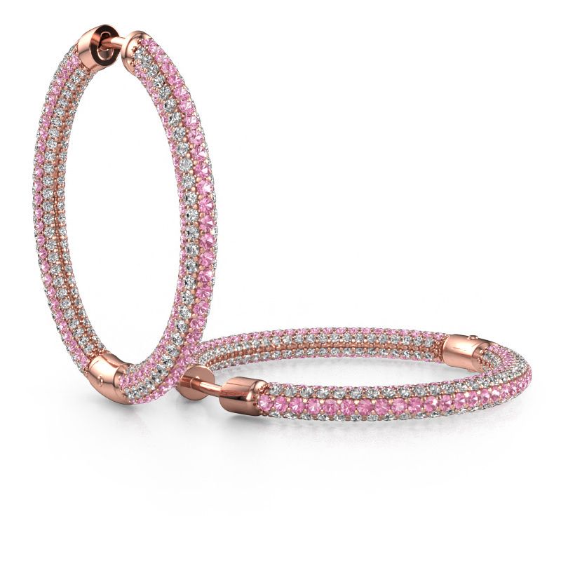 Créoles Hope 25mm 585 or rose saphir rose 1 mm
