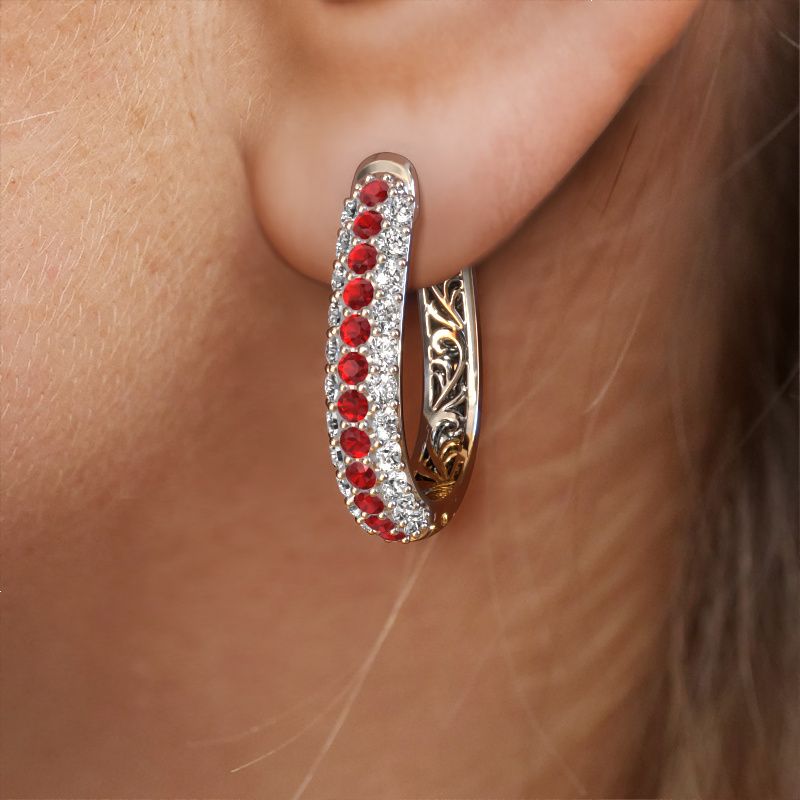 Image of Hoop earrings Danika 12.5 A 585 white gold ruby 1.7 mm