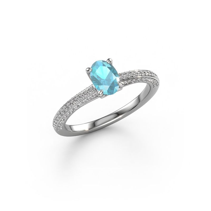 Verlovingsring Elenore ovl 950 platina blauw topaas 6.5x4.5 mm