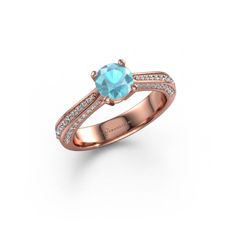 Bague de fiançailles Ruby rnd 585 or rose topaze bleue 5.7 mm