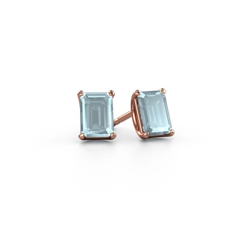 Clous d'oreilles Sam EME 585 or rose aigue-marine 7x5 mm