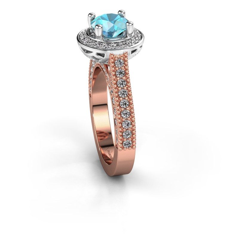 Afbeelding van Verlovingsring Joelle<br/>585 rosé goud<br/>Blauw topaas 6.5 mm