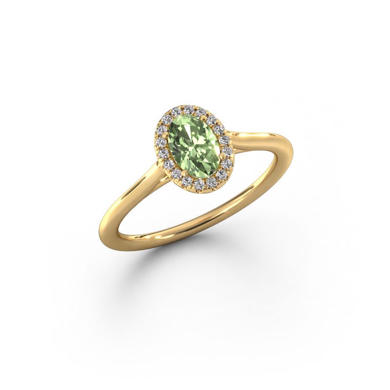 Engagement ring Seline ovl 1 585 gold green lab grown diamond 6x4 mm