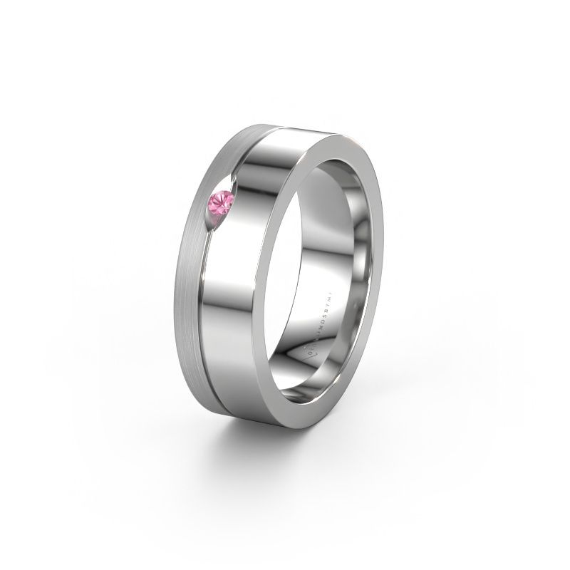 Trouwring WH0329L16B 950 platina roze saffier ±6 x 2 mm
