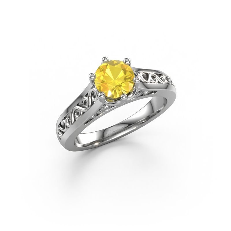 Bague de fiançailles Shan 950 platine saphir jaune 6 mm