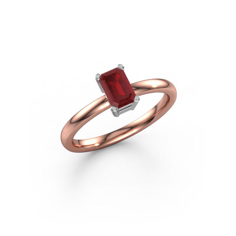 Verlovingsring Denita 1 EME 585 rosé goud robijn 6x4 mm