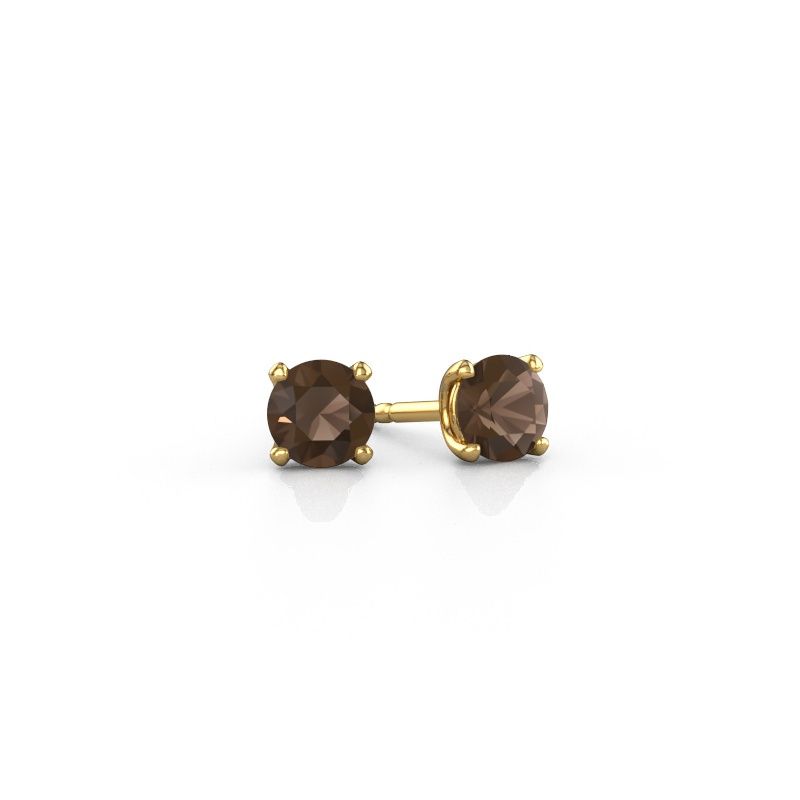 Clous d'oreilles Sam RND 585 or jaune quartz fumé 5 mm