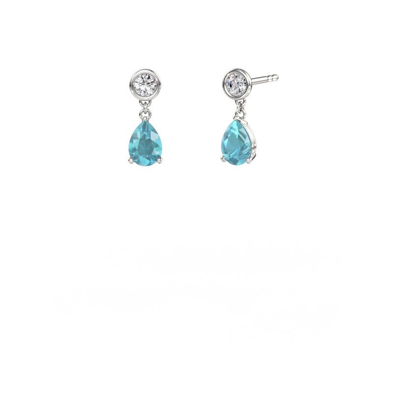 Oorhangers Lacey PER 585 witgoud blauw topaas 7x5 mm