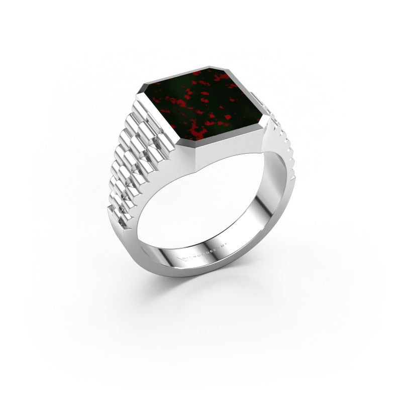 Signet ring Brent 2 585 white gold bloodstone 12x10 mm