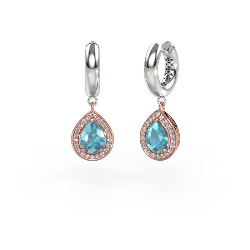 Pendants d'oreilles Barbar 1 585 or rose topaze bleue 7x5 mm