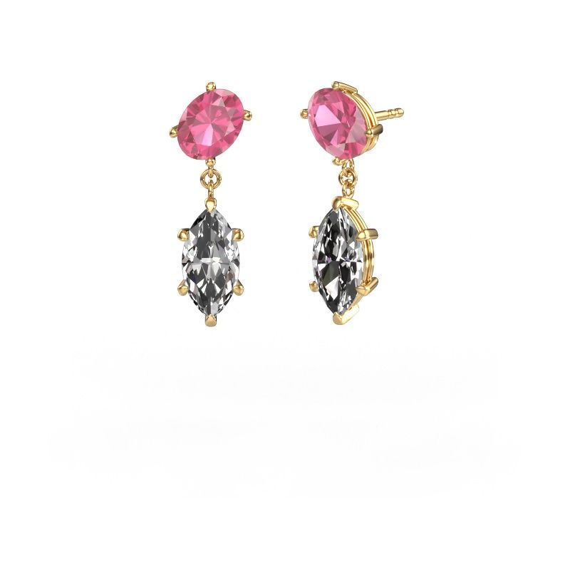 Drop earrings Toi et Moi OVL-MRQ 585 gold pink sapphire 8x6 mm