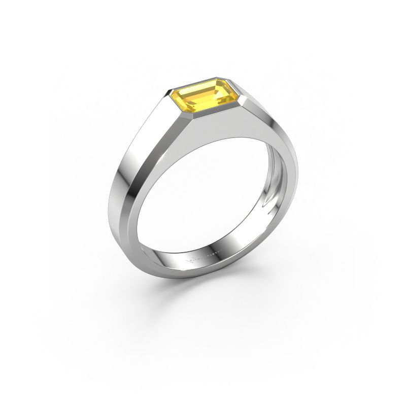 Heren ring Dylan 1 585 witgoud gele saffier 7x5 mm