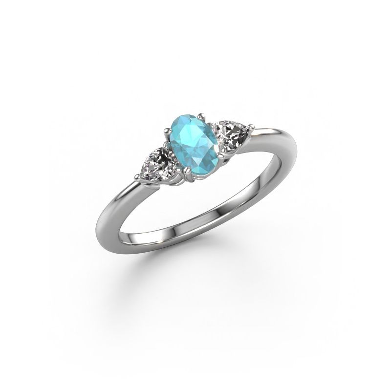 Bague de fiançailles Chanou OVL 585 or blanc topaze bleue 7x5 mm
