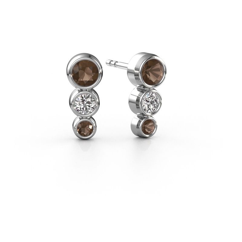 Stud earrings Linda 585 white gold smokey quartz 4 mm
