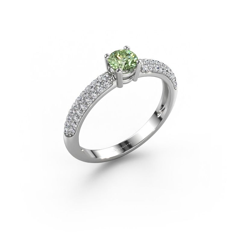 Ring Marjan 585 witgoud groene lab grown diamant 4.2 mm