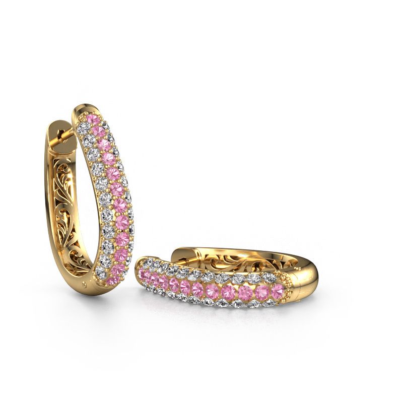 Hoop earrings Danika 12.5 A 585 gold pink sapphire 1.7 mm