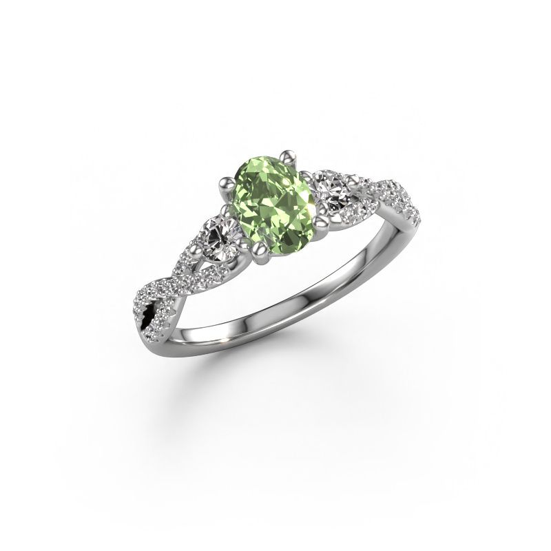 Engagement ring Marilou OVL 950 platinum green lab grown diamond 7,5x5,5 mm