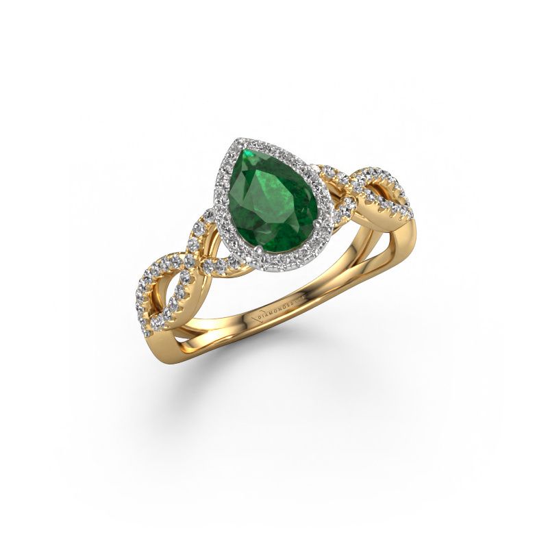Verlovingsring Dionne pear 585 goud smaragd 7x5 mm