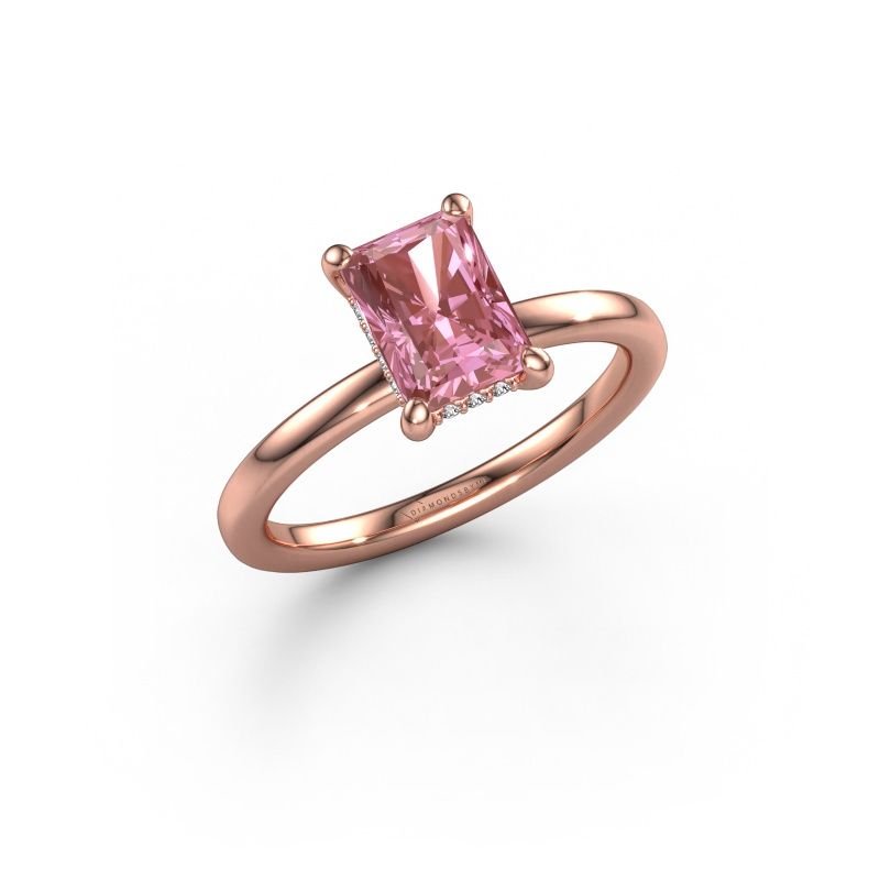 Engagement ring Simone RAD 2 585 rose gold pink lab grown diamond 7.5x5.5 mm