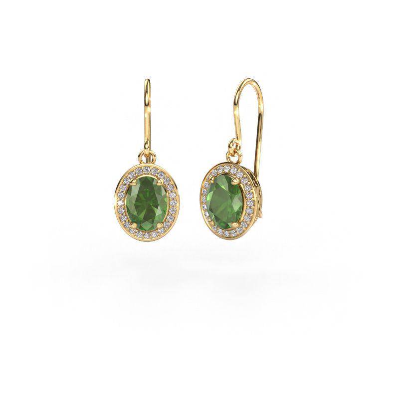 Pendants d'oreilles Latesha 585 or jaune vert tourmaline 7x5 mm