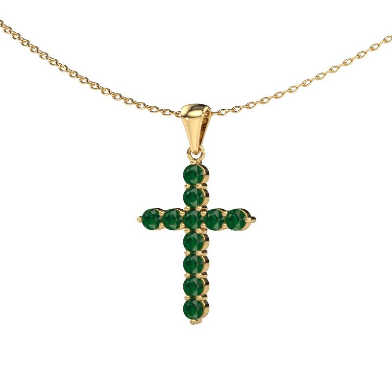 Hanger Cross 585 goud smaragd 2.5 mm