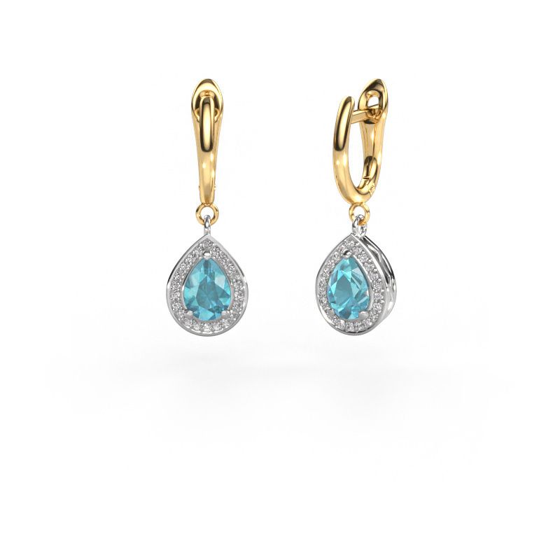 Pendants d'oreilles Ginger 1 585 or blanc topaze bleue 7x5 mm
