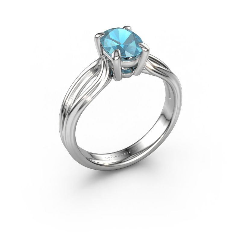 Verlobungsring Antonia ovl 1 950 Platin Blau Topas 8x6 mm
