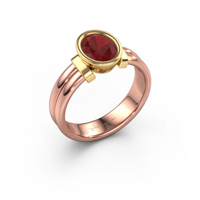 Ring Gerda 585 rosé goud robijn 8x6 mm