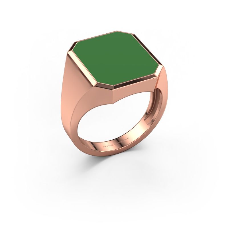 Signet ring Lars 5 light 585 rose gold green enamel 16x13 mm