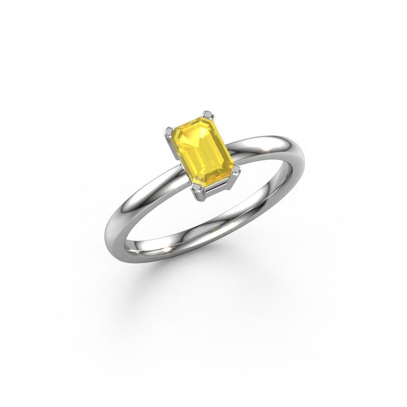 Verlovingsring Denita 1 EME 585 witgoud gele saffier 6x4 mm