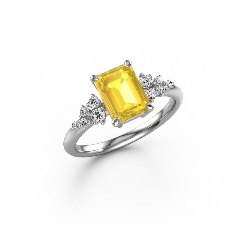 Bague de fiançailles Royce EME 950 platine saphir jaune 8x6 mm