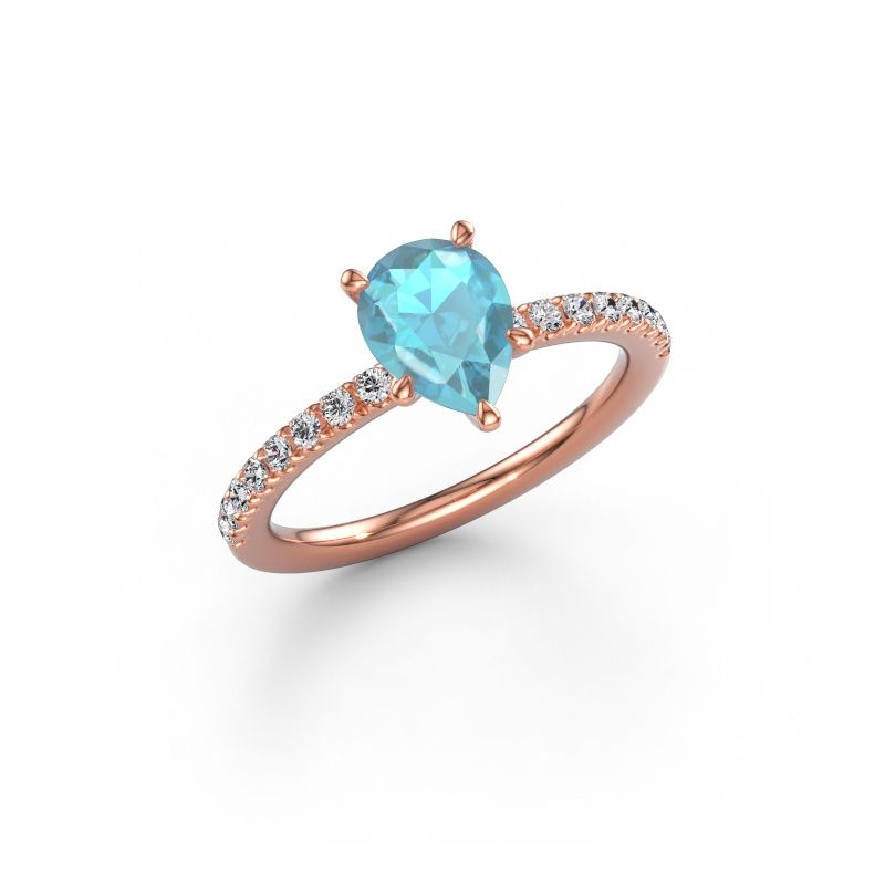 Bague de fiançailles Crystal PER 2 585 or rose topaze bleue 8x6 mm