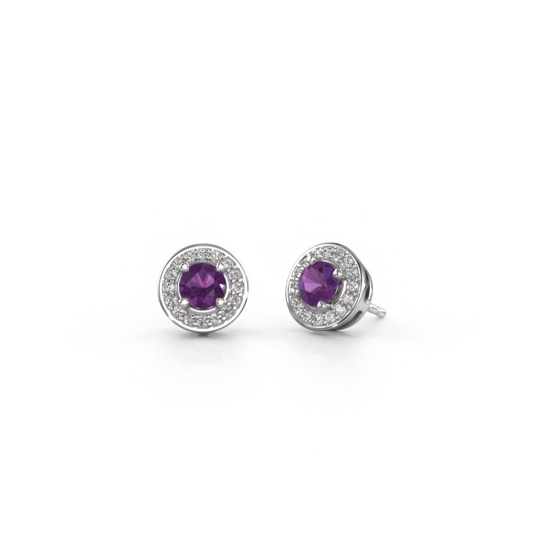 Stud earrings Agaat 950 platinum amethyst 5 mm