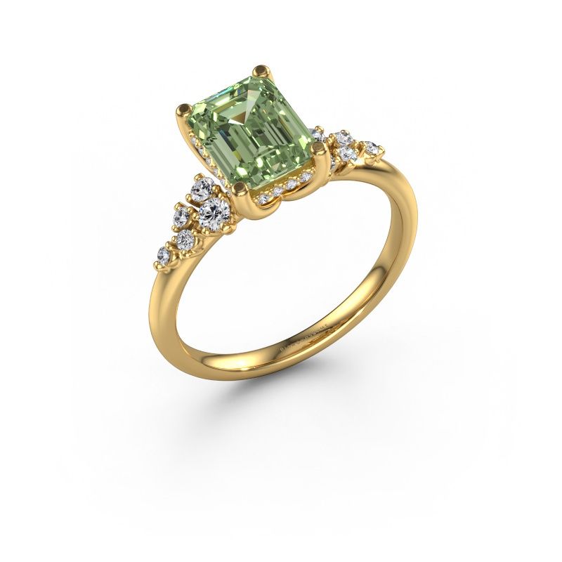 Engagement ring Emma EME 585 gold green lab grown diamond 8x6 mm